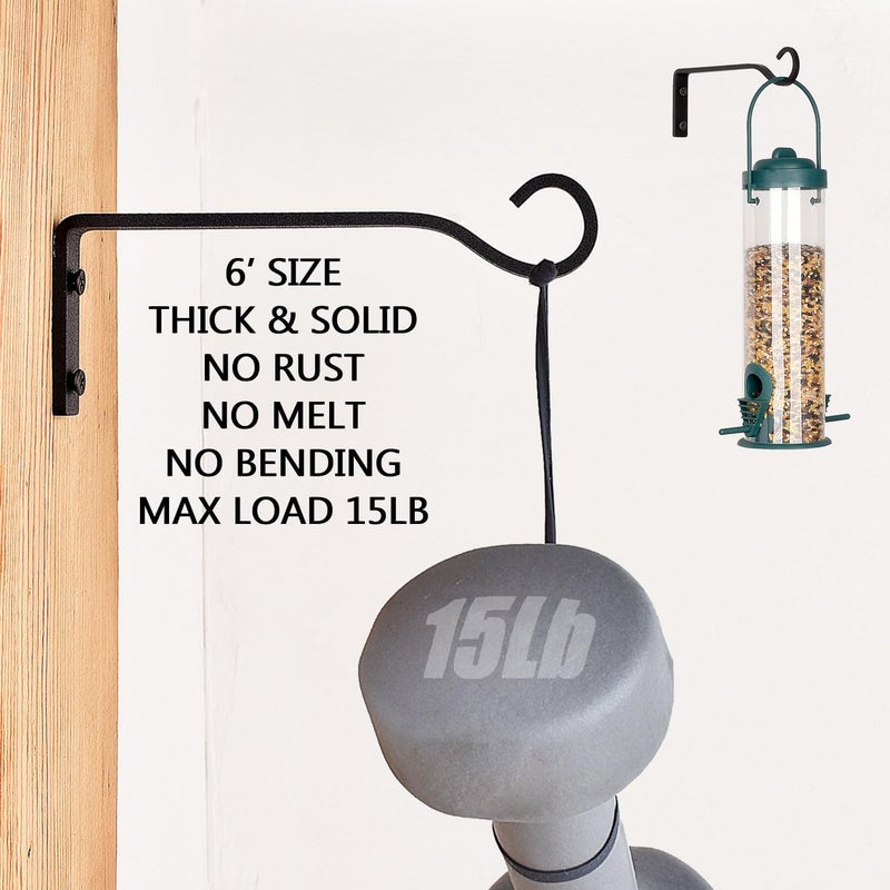 onsogi 6 Inch Iron Wall Hooks for Hanging Plant Lanterns, Plant Hanger Fence Metal Bracket for Bird Feeders, Wind Chimes, Mason Jar Sconces, Light Outdoor Indoor Rustic Home Decor, 4 Pack - Image 4